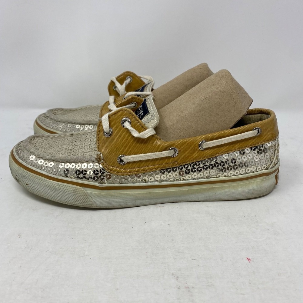 Sperry Top-Sider Sequin Boat Shoe Womens 7 Gold Silver Flat 9383241